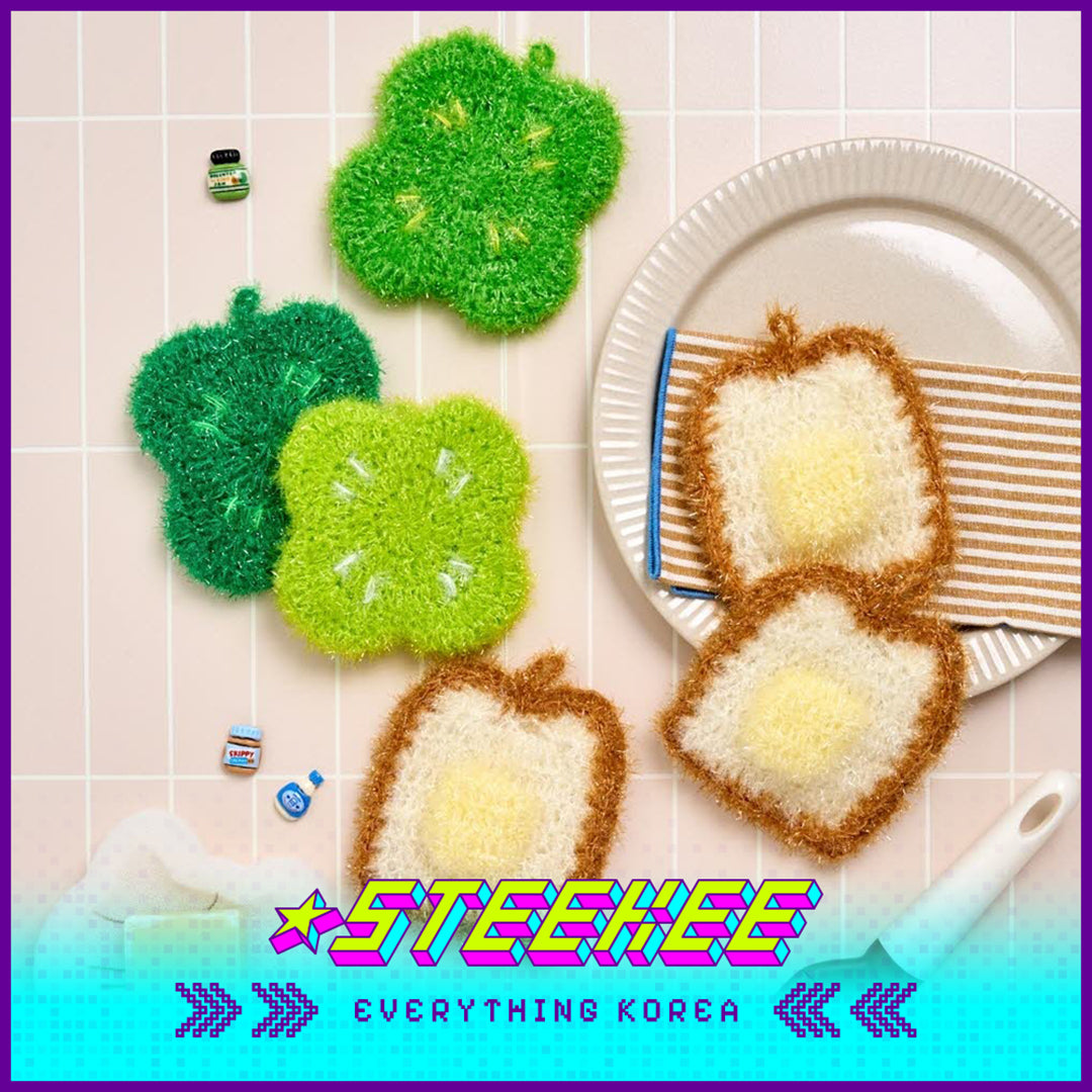 BUTTER SHOP Butter Family Handmade Clover Bread Shaped Rags Dish Cloths Scrubber Set of 3 by Steekee Korea 4350