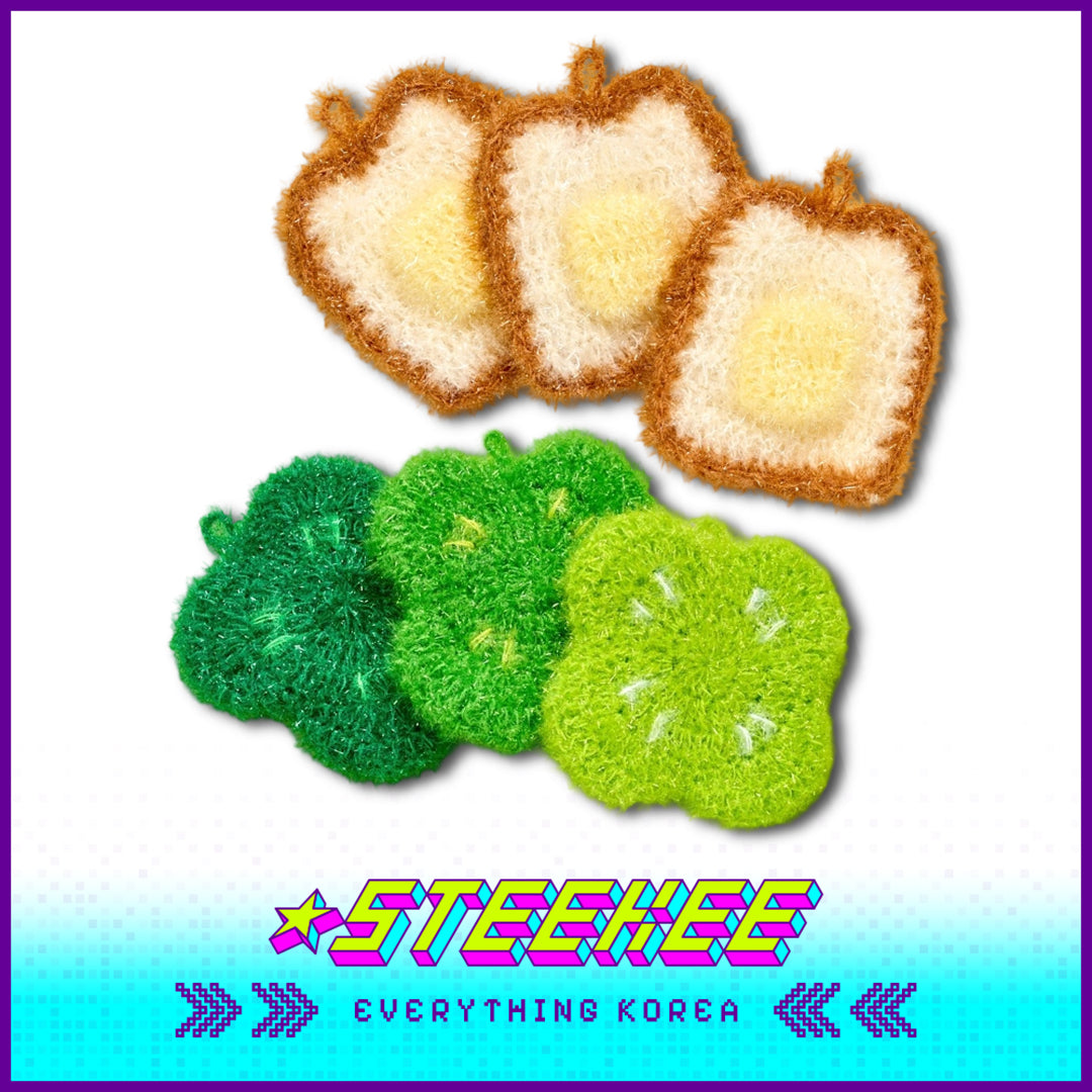 BUTTER SHOP Butter Family Handmade Clover Bread Shaped Rags Dish Cloths Scrubber Set of 3 by Steekee Korea 4350