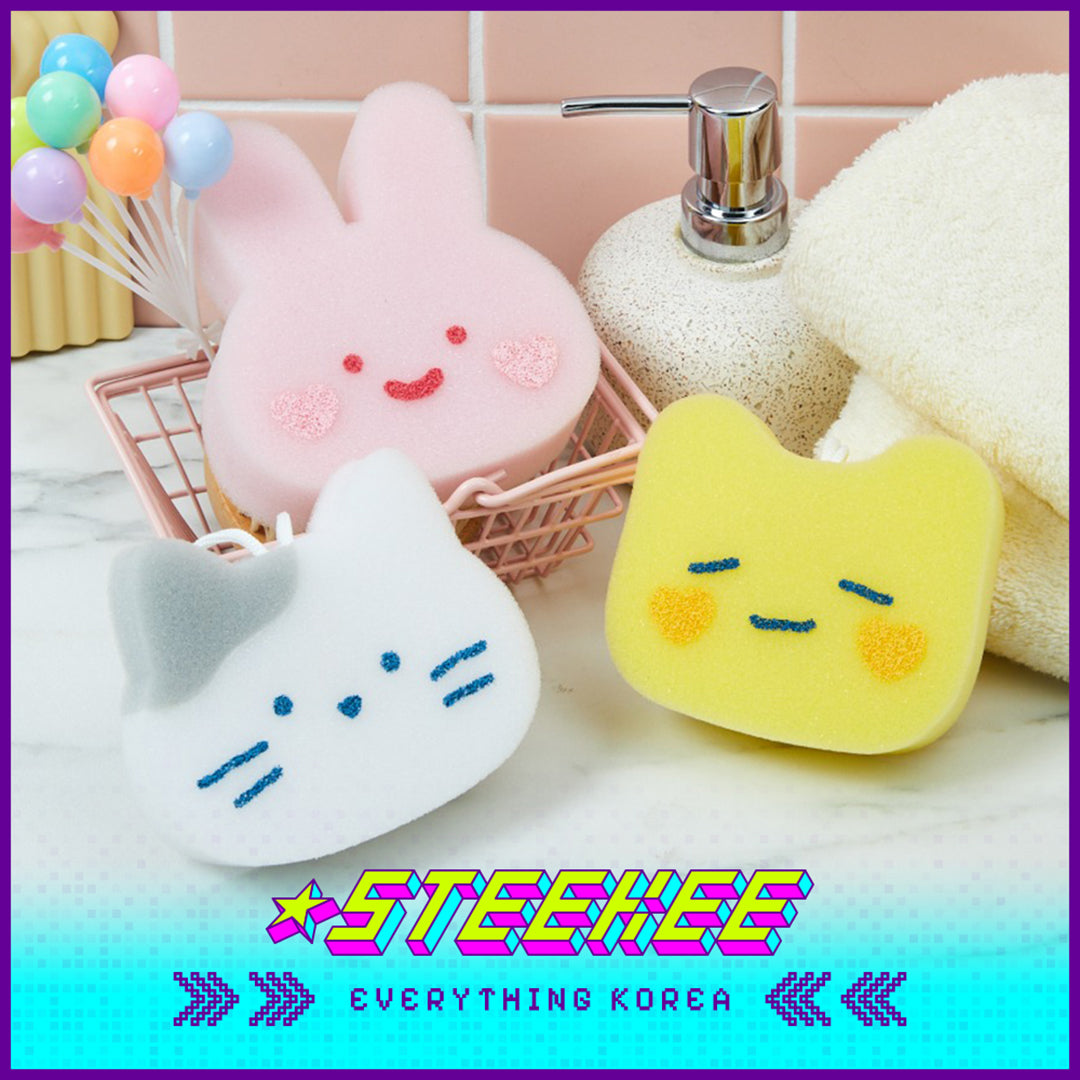 BUTTER SHOP Butter Family Cute Cleaning Bath Foaming Sponge Set of 3 by Steekee Korea 4356