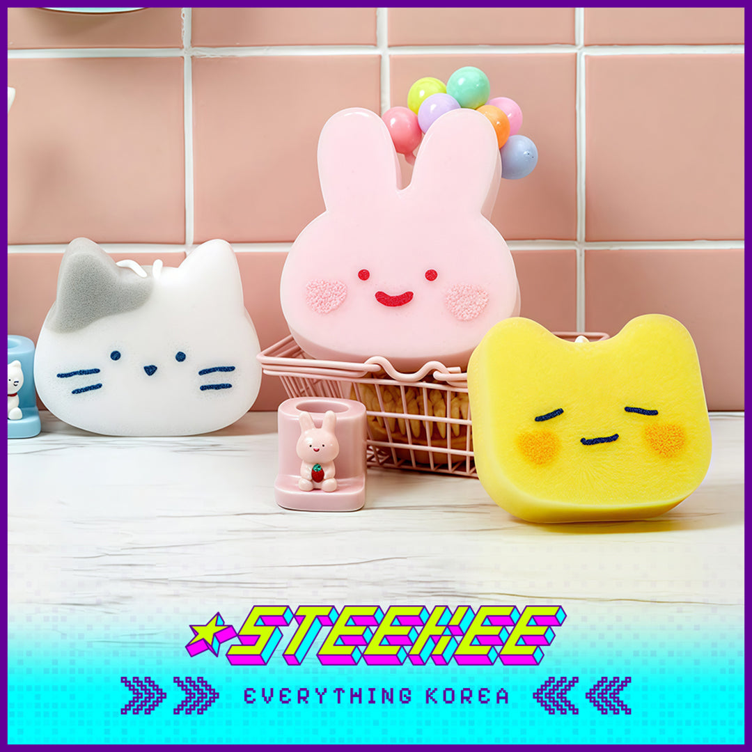 BUTTER SHOP Butter Family Cute Cleaning Bath Foaming Sponge Set of 3 by Steekee Korea 4356