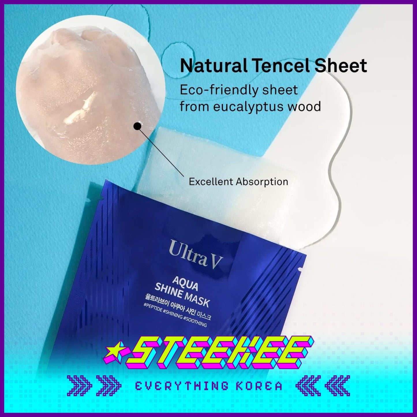 UltraV Aqua Shine Mask 25ml 10 Sheets by Steekee Korea 4593