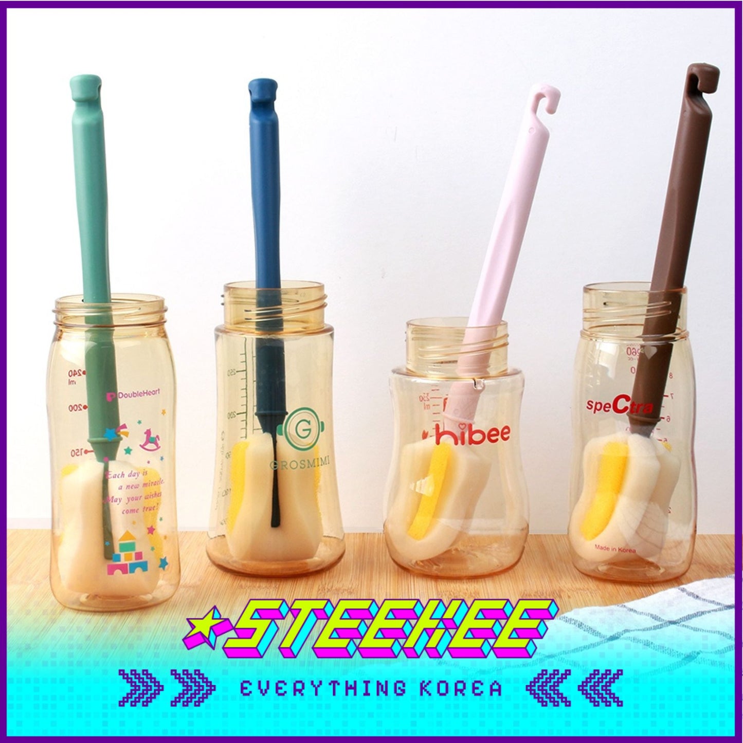 Hibee Long-Bubble Pro Brush Baby Bottle Cleaning Tools by Steekee Korea 4602