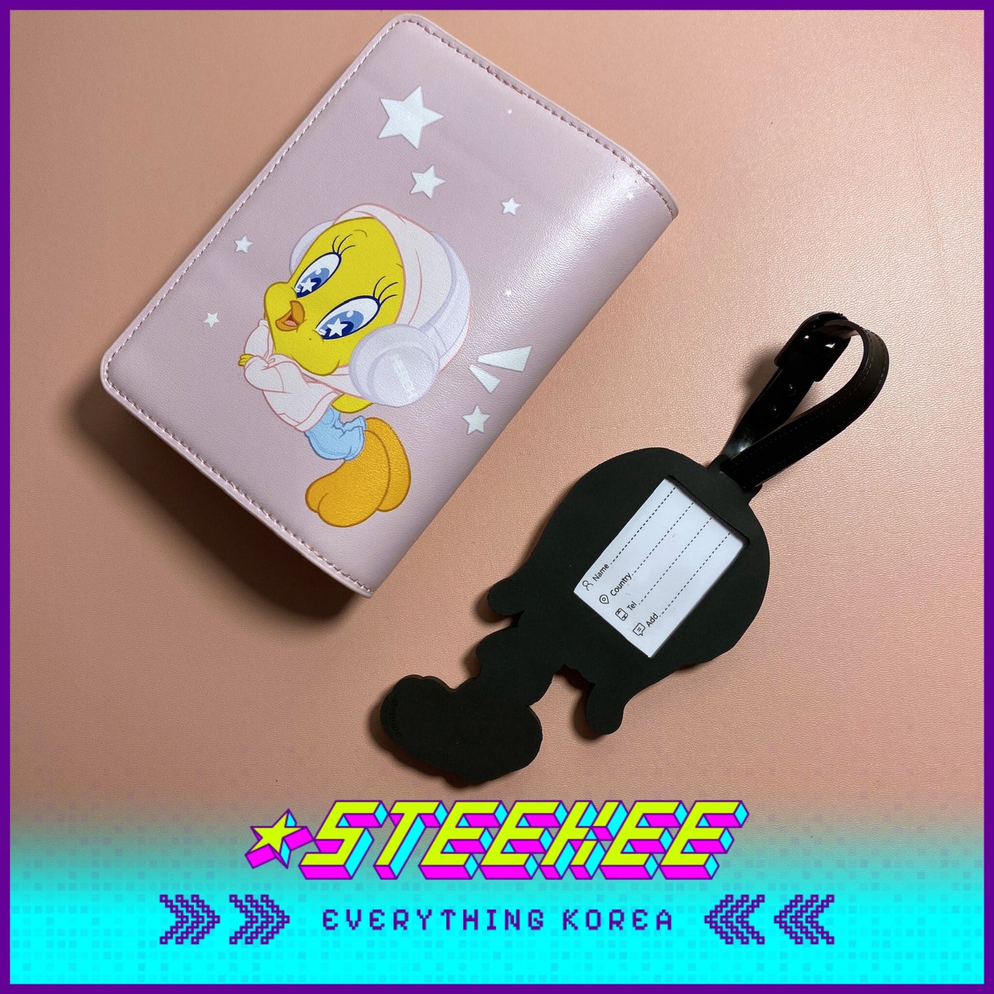 The Winning IU Official MD Tweety Travel Set Passport Cover Luggage Tag by Steekee Korea 2493