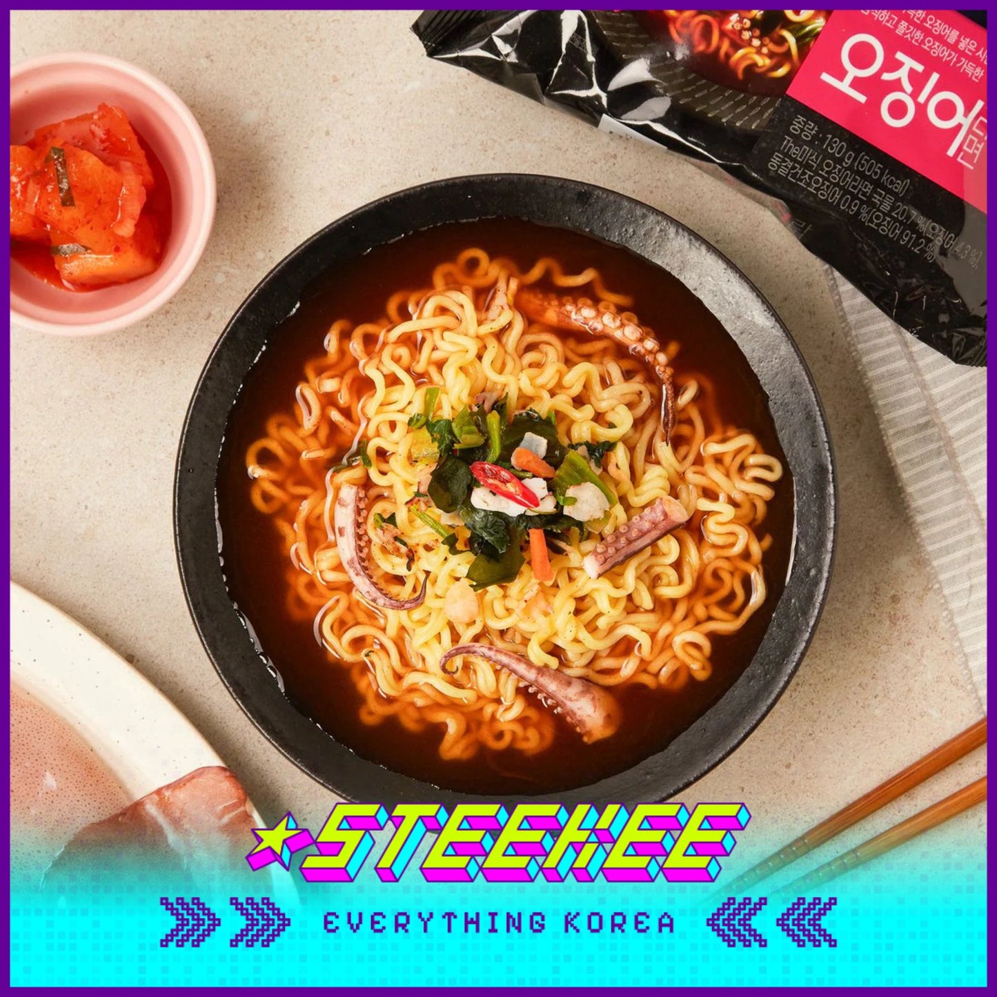 The Mishik Netflix Squid Spicy Squid Ramen Noodles 130g Set of 4 Pack by Steekee Korea 3043