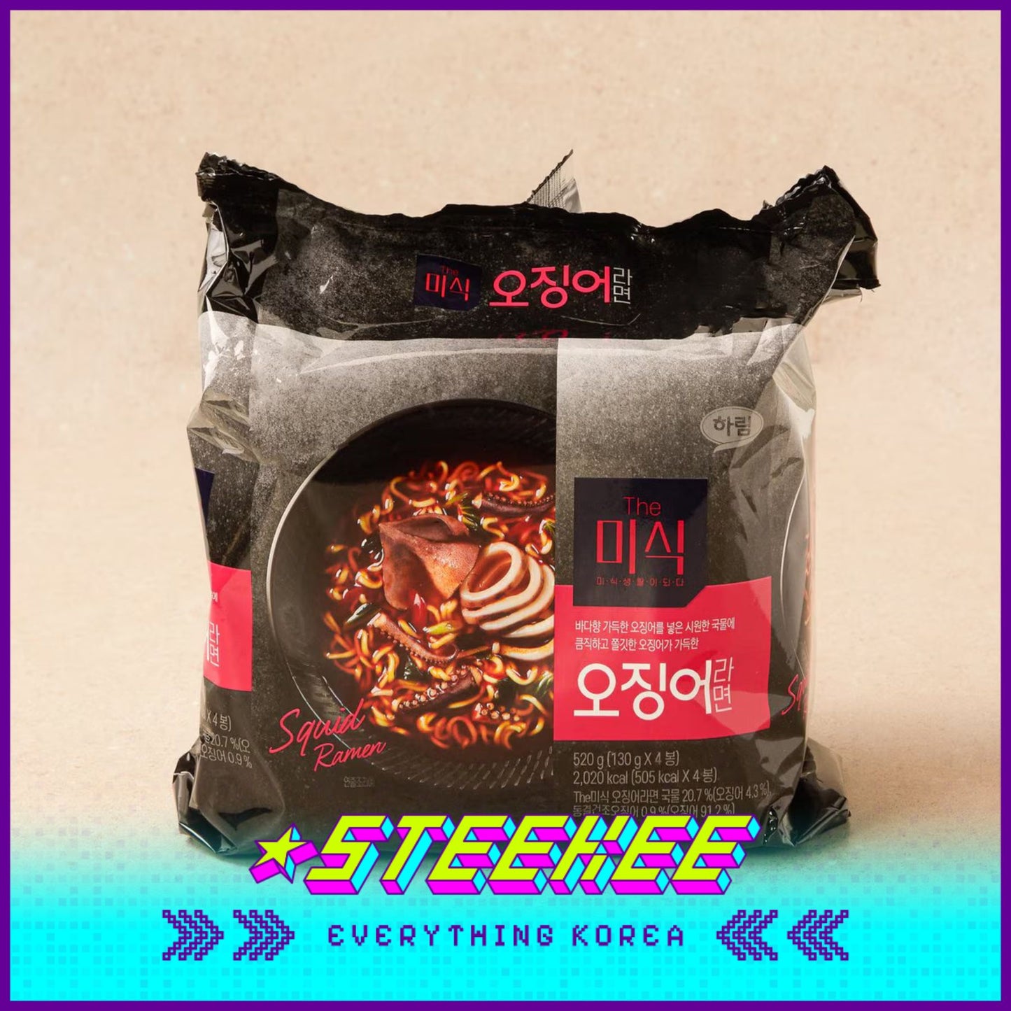 The Mishik Netflix Squid Spicy Squid Ramen Noodles 130g Set of 4 Pack by Steekee Korea 3043