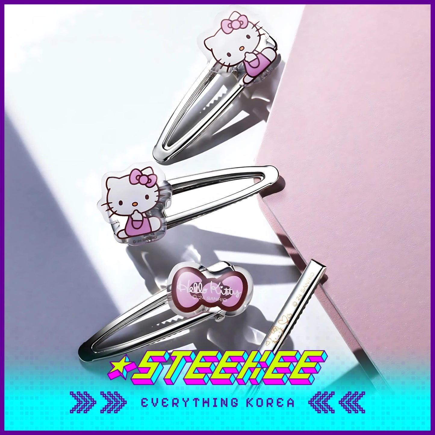 Hello Kitty X Fillimilli Makeup Silver Hair Accessories Pin Set of 4 by Steekee Korea 2422