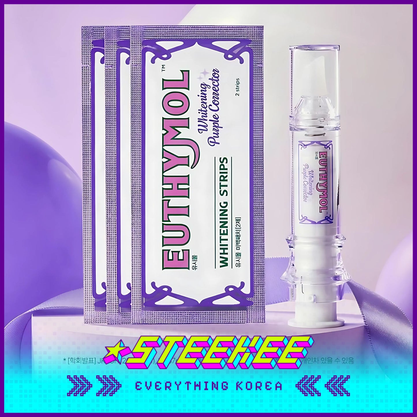 Hello Kitty X Euthymol Whitening Purple Booster and Teeth Strips 3 Pieces with Pouch by Steekee Korea 2424