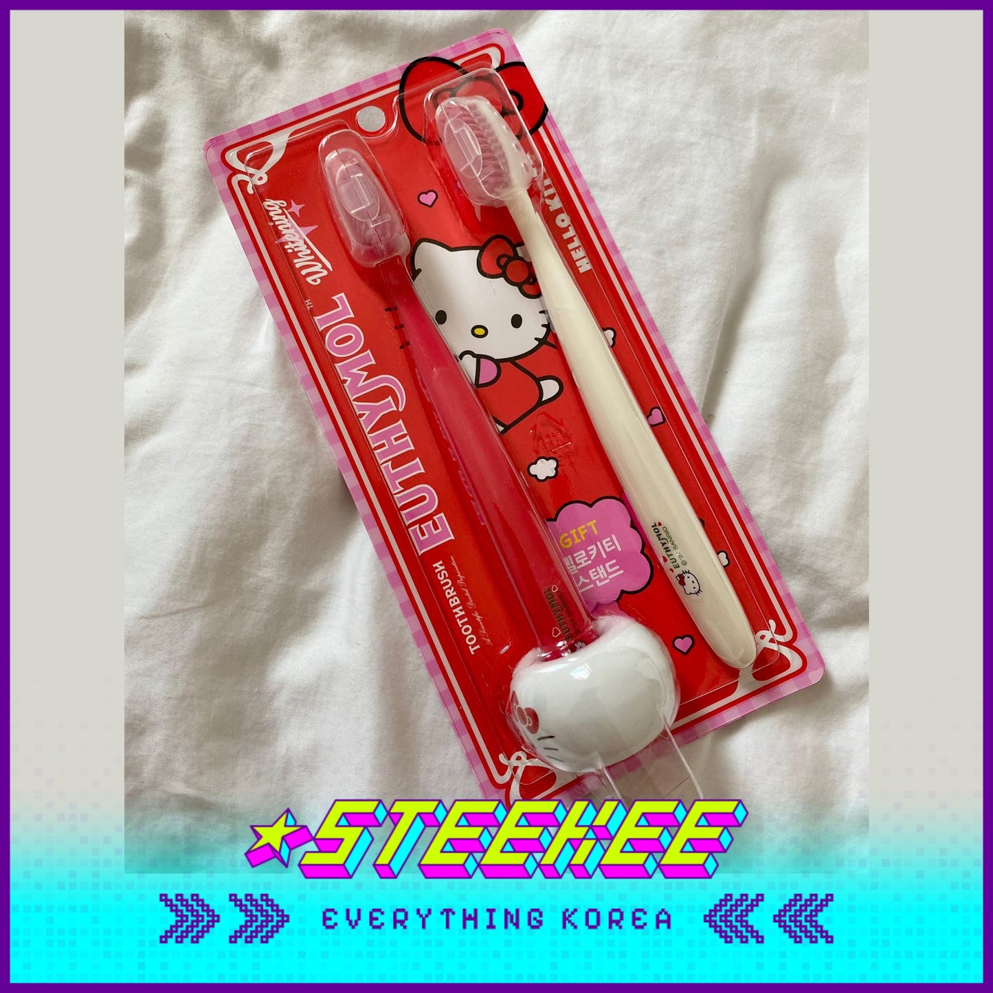 Hello Kitty X Euthymol Whitening Red Toothbrush Double Set with Holder by Steekee Korea 2425