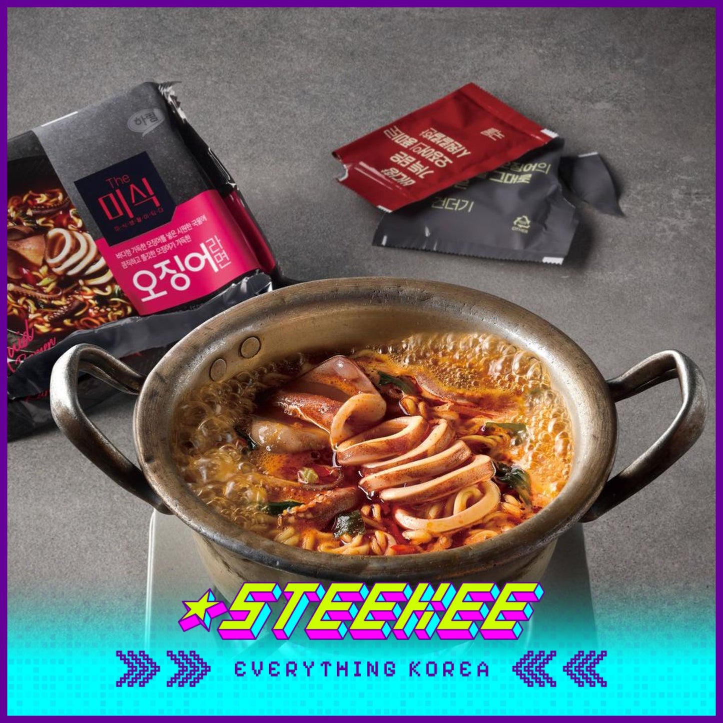 The Mishik Netflix Squid Spicy Squid Ramen Noodles 130g Set of 4 Pack by Steekee Korea 3043