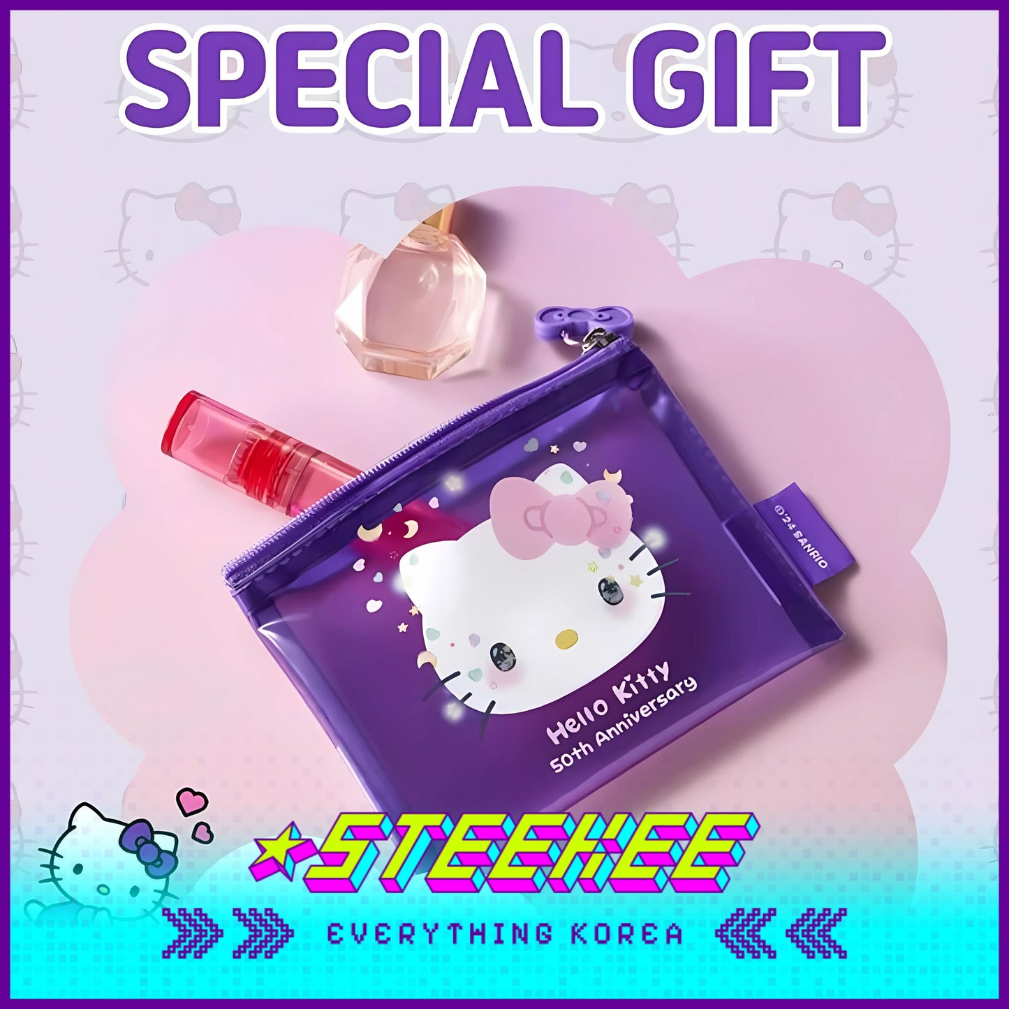 Hello Kitty X Euthymol Whitening Purple Booster and Teeth Strips 3 Pieces with Pouch by Steekee Korea 2424