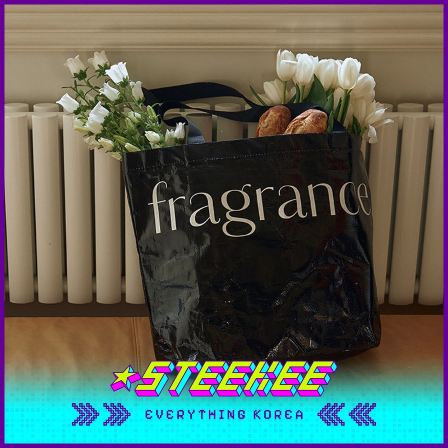 Hetras黑色可重复使用购物袋环保袋闪奇韩国3047