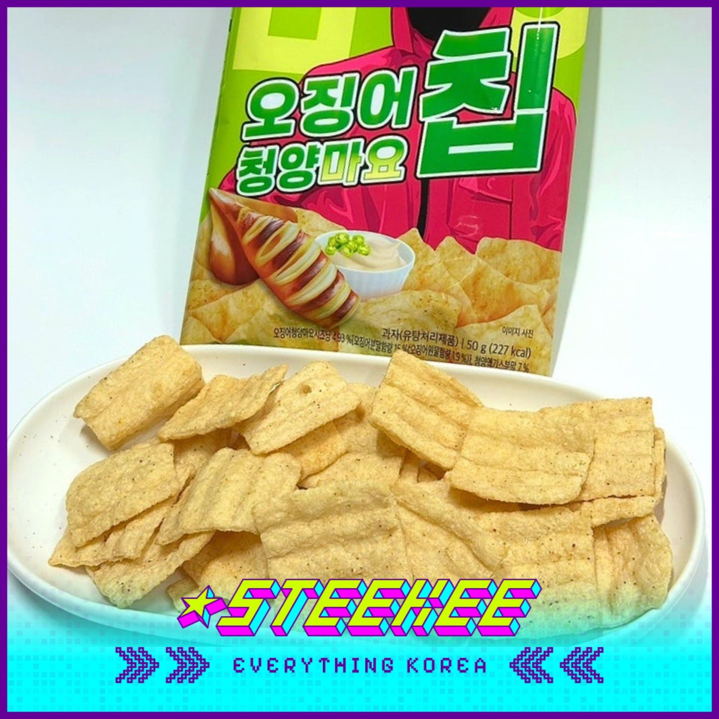 Netflix Squid Game Spicy Seafood Jjamppong Cheongyang Mayo Pepper Chips 50g by Steekee Korea 3033