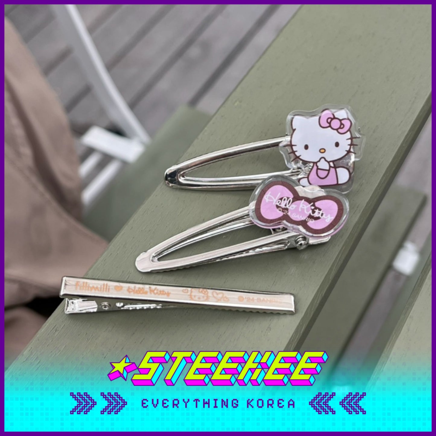 Hello Kitty X Fillimilli Makeup Silver Hair Accessories Pin Set of 4 by Steekee Korea 2422