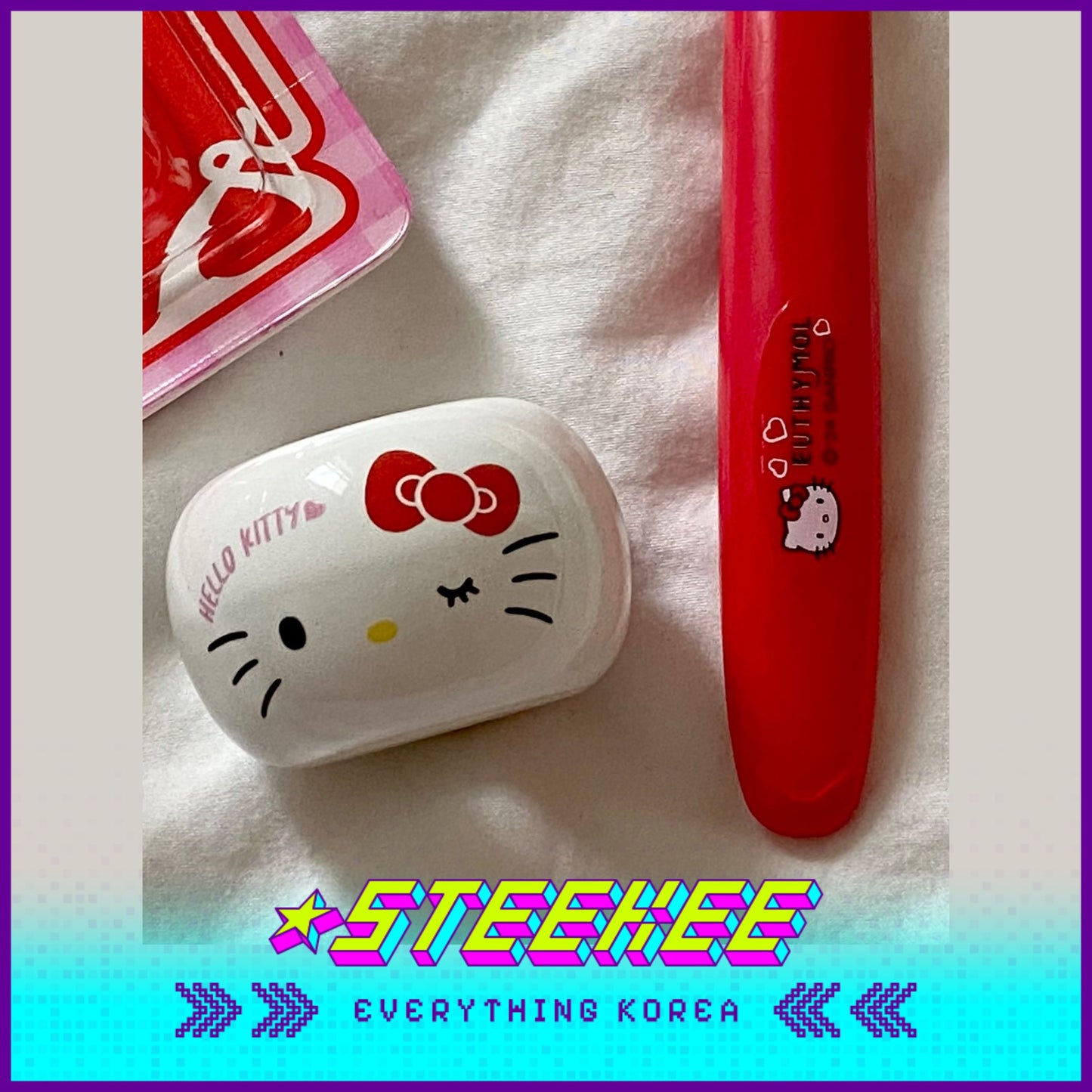 Hello Kitty X Euthymol Whitening Red Toothbrush Double Set with Holder by Steekee Korea 2425