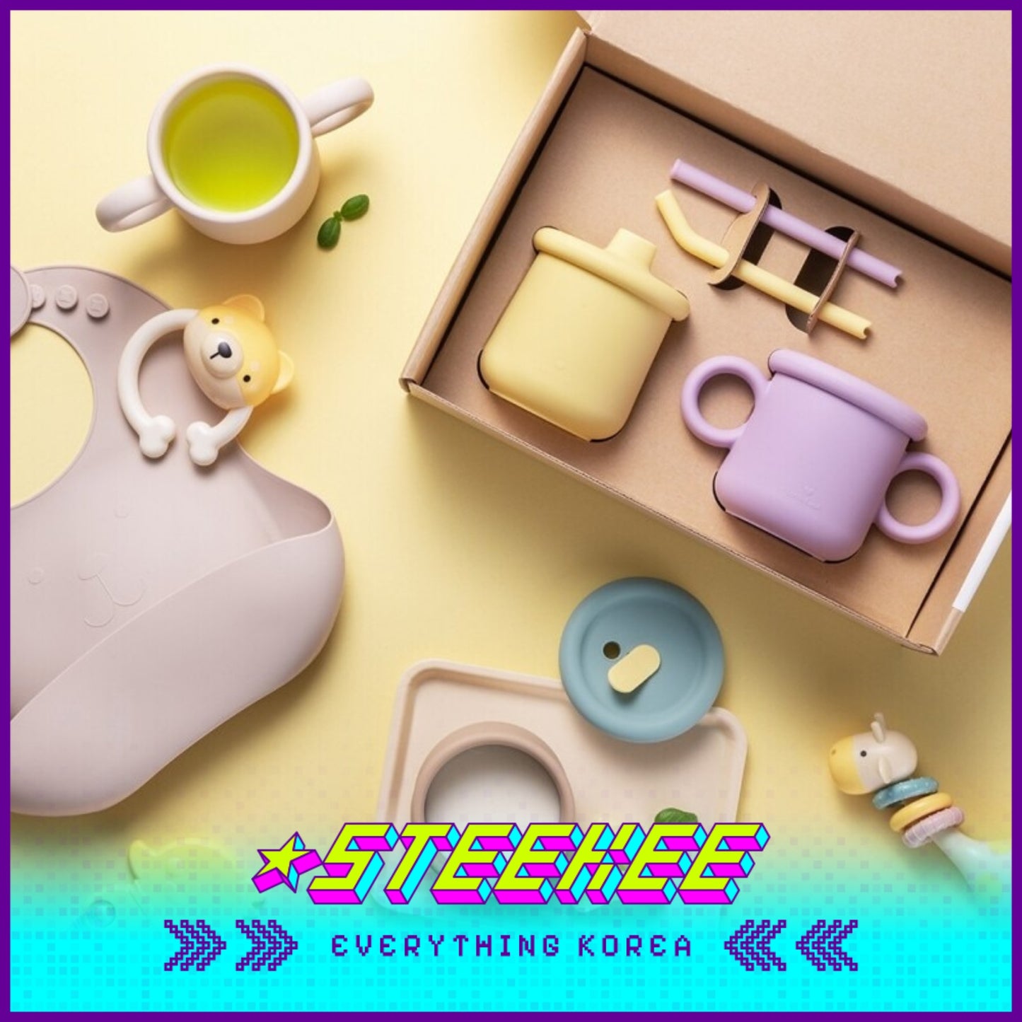 LocknLock Little Luv Silicone Straw Cup Set 200ml LBB015S by Steekee Korea 4541