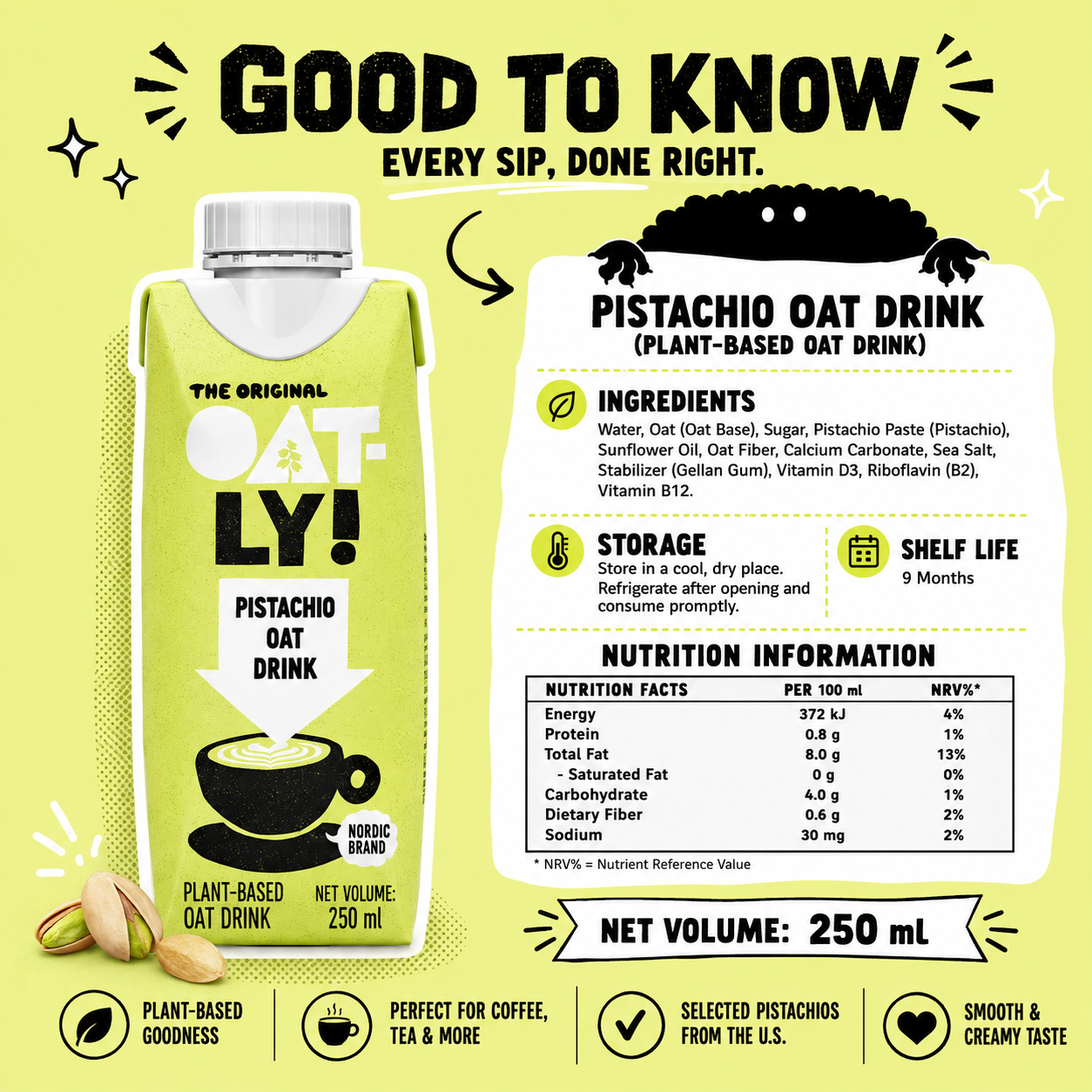 OATLY Pistachio Oat Milk Drink 250ml