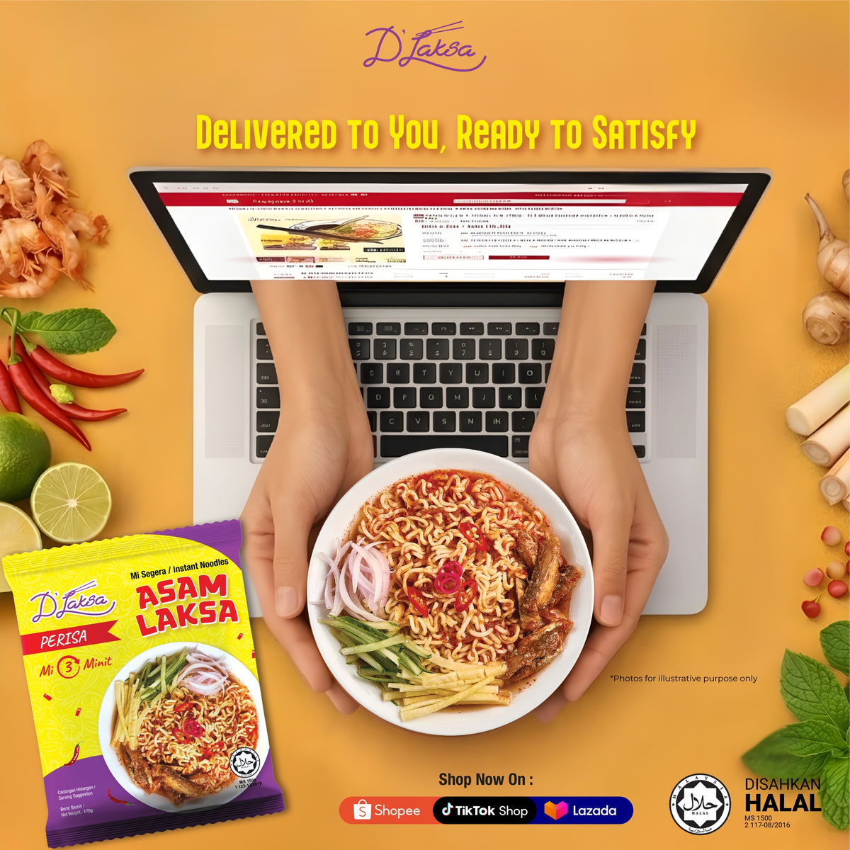 D'Laksa Asam Laksa Instant Noodles 6 Packs 170g Halal