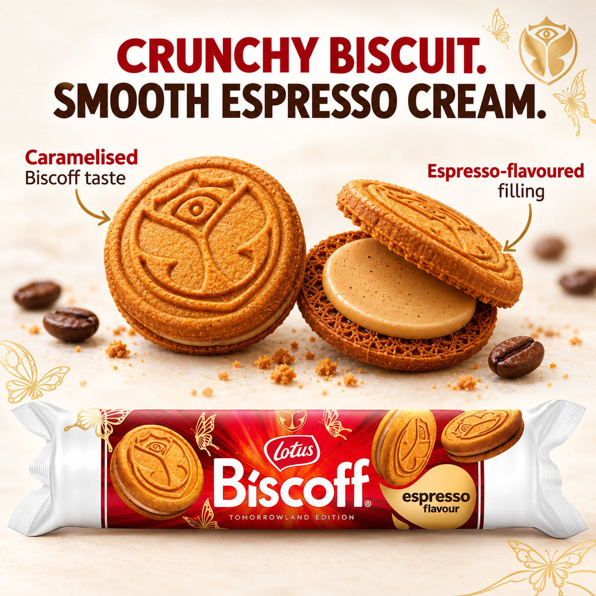 Lotus Biscoff Espresso Sandwich Cookies Biscuits Tomorrowland Special Edition 110g