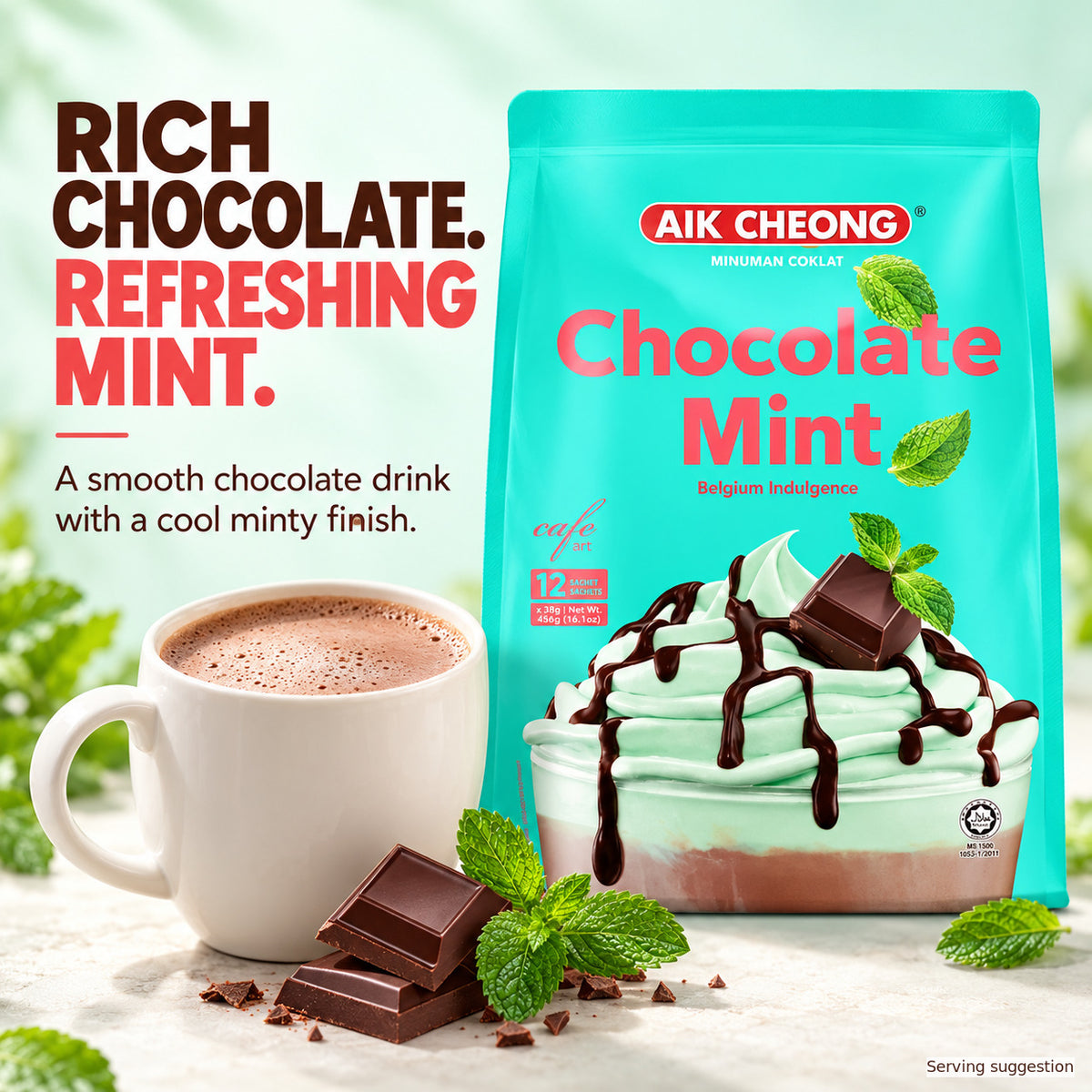 Aik Cheong Malaysia Café Art Chocolate Mint Instant Drink 456g 12 Sachets
