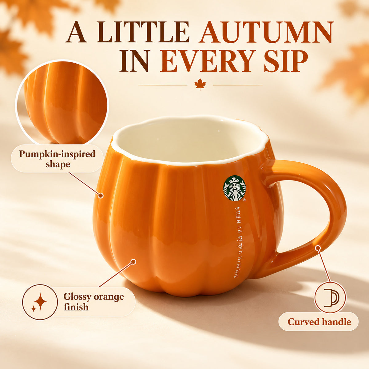 Starbucks Pumpkin Mug 250ml Orange Halloween Coffee Ceramic Cup with Handle Autumn Gift