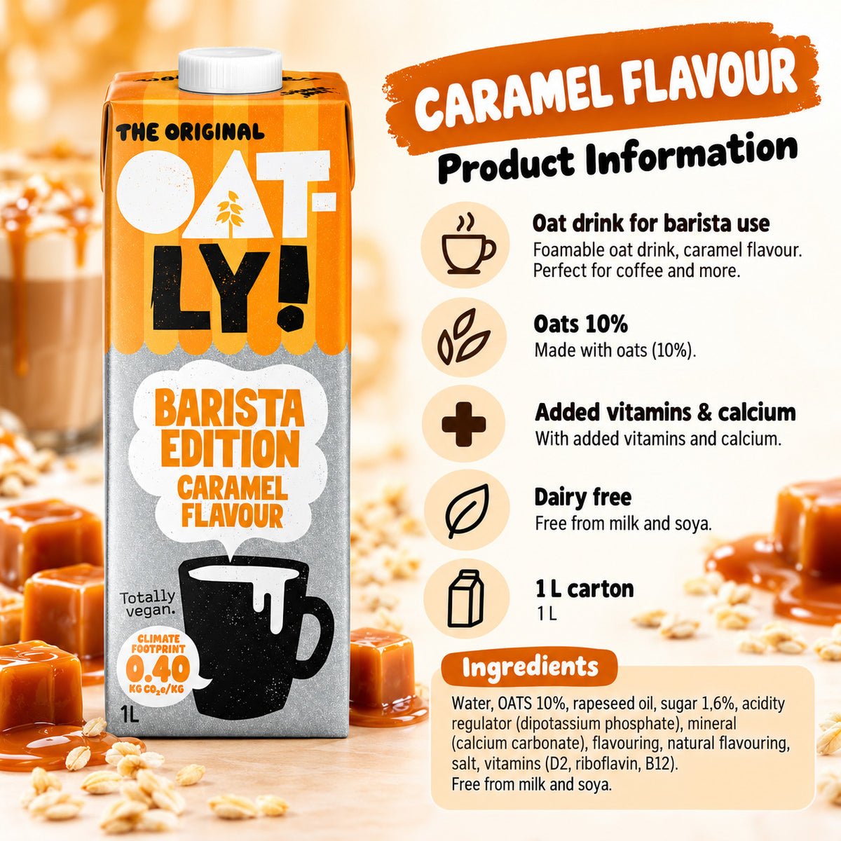 OATLY Barista Edition Flavoured Oat Drink 1L Popcorn Vanilla Caramel Vegan For Coffee Latte