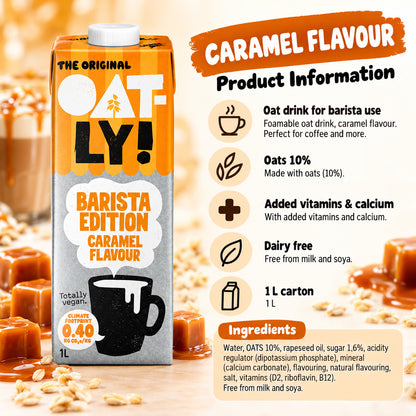 OATLY Barista Edition Flavoured Oat Drink 1L Popcorn Vanilla Caramel Vegan For Coffee Latte