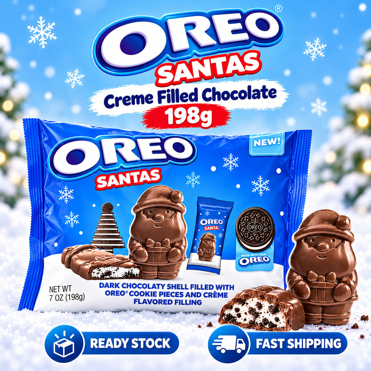 OREO Santas Creme Filled Chocolate 198g Christmas Edition Cookie Creme Biscuit USA