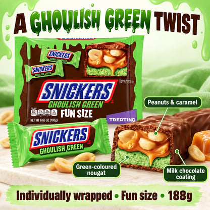 SNICKERS Halloween Treats Fun Size Chocolate Candy Pumpkin Shapes 155g Ghoulish Green 188g