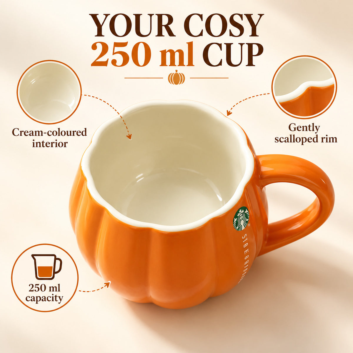 Starbucks Pumpkin Mug 250ml Orange Halloween Coffee Ceramic Cup with Handle Autumn Gift