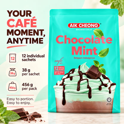 Aik Cheong Malaysia Café Art Chocolate Mint Instant Drink 456g 12 Sachets