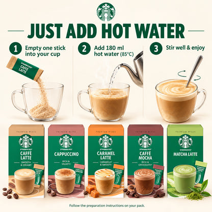 Starbucks Premium Instant Mixes Coffee 4 Sticks Caffè Latte Cappuccino Caramel Latte Caffè Mocha Matcha Latte