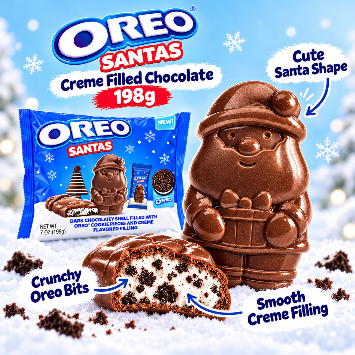 OREO Santas Creme Filled Chocolate 198g Christmas Edition Cookie Creme Biscuit USA