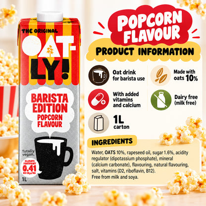 OATLY Barista Edition Flavoured Oat Drink 1L Popcorn Vanilla Caramel Vegan For Coffee Latte