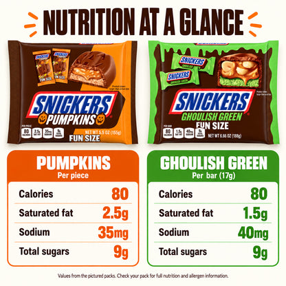 SNICKERS Halloween Treats Fun Size Chocolate Candy Pumpkin Shapes 155g Ghoulish Green 188g