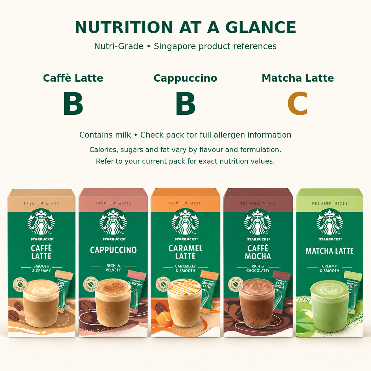 Starbucks Premium Instant Mixes Coffee 4 Sticks Caffè Latte Cappuccino Caramel Latte Caffè Mocha Matcha Latte