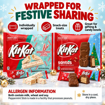 Kit Kat Christmas Snack Size Candy Peppermint Stick 249g Milk Chocolate Santas 250g