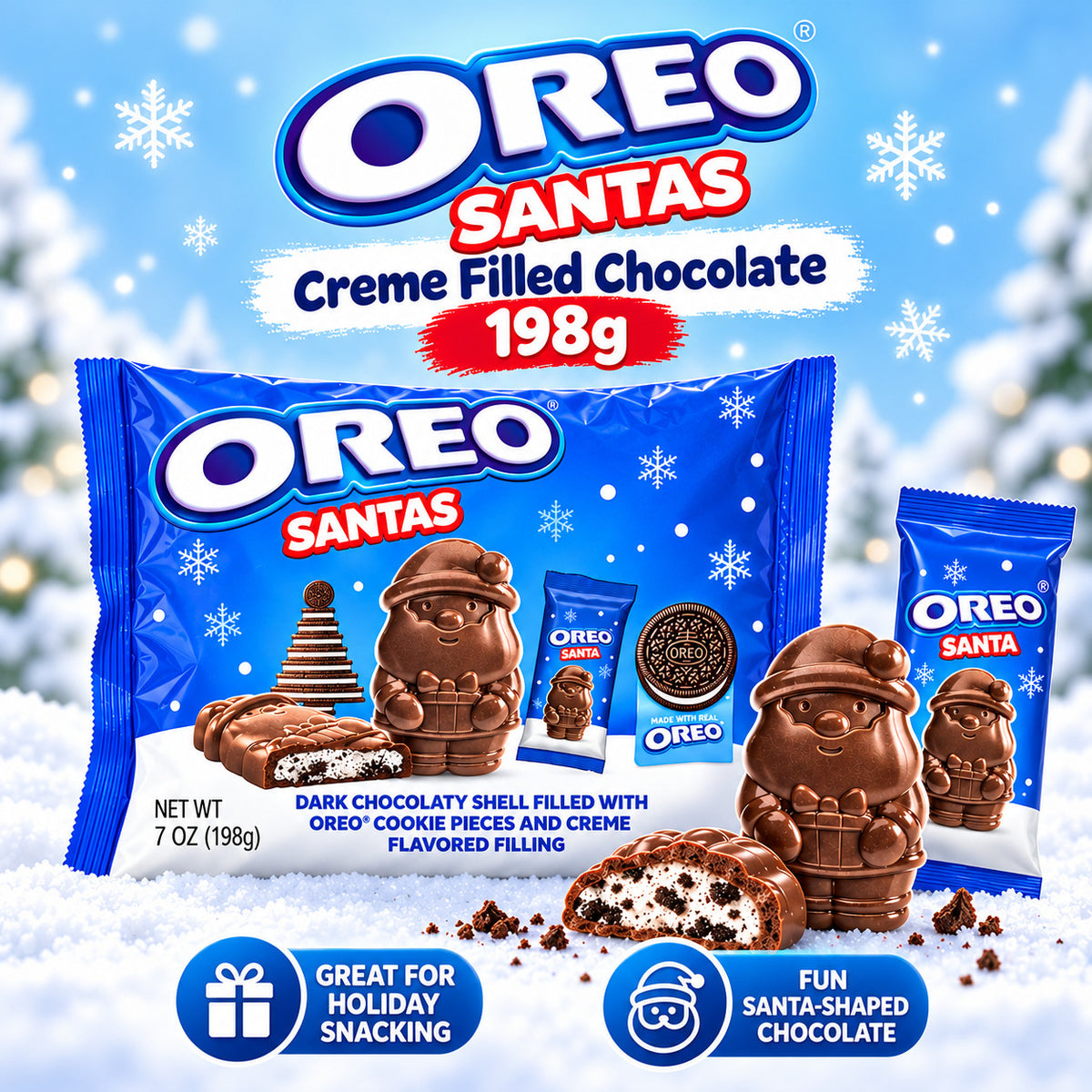 OREO Santas Creme Filled Chocolate 198g Christmas Edition Cookie Creme Biscuit USA