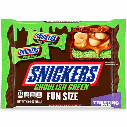 SNICKERS Halloween Treats Fun Size Chocolate Candy Pumpkin Shapes 155g Ghoulish Green 188g