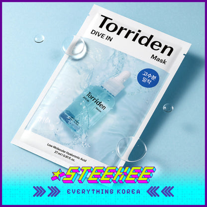 Torriden Dive-In Low Molecular Hyaluronic Acid Moisturising Hydrating Mask 10 Sheets by Steekee Korea 2438