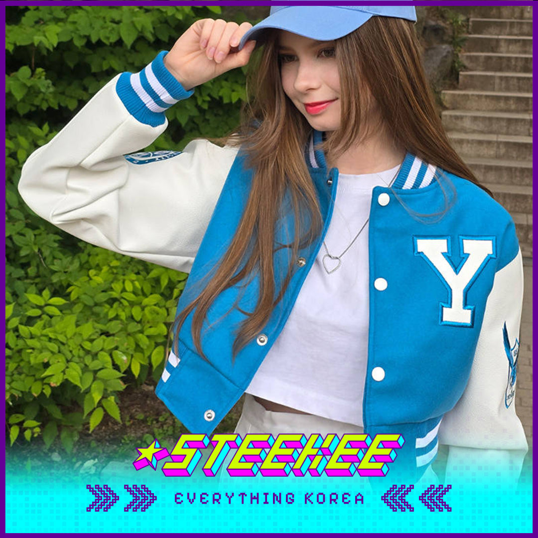 Yonsei University Signature Lightweight Crop Baseball Jumper by Steekee Korea 1996