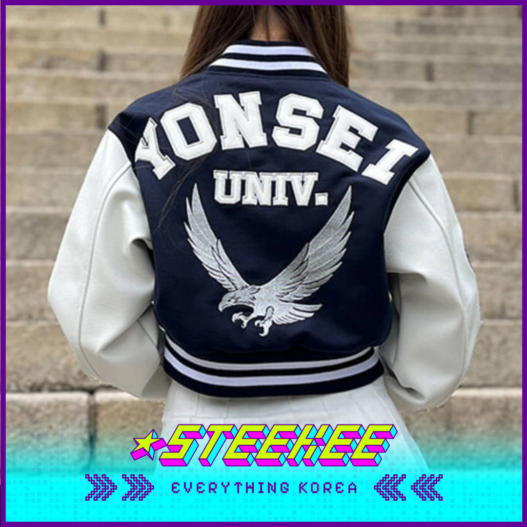 Yonsei University Signature Lightweight Crop Baseball Jumper by Steekee Korea 1996