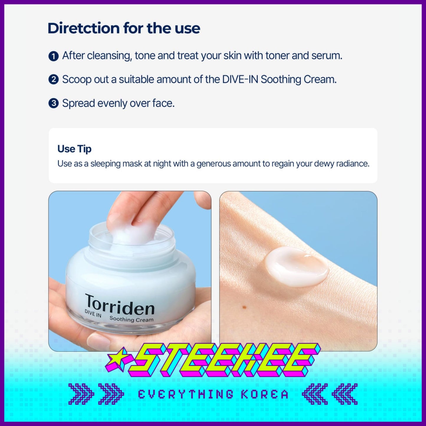 Torriden Dive-In Hydration Soothing Cream Special Set 100ml with Travel Size 20ml by Steekee Korea 2428