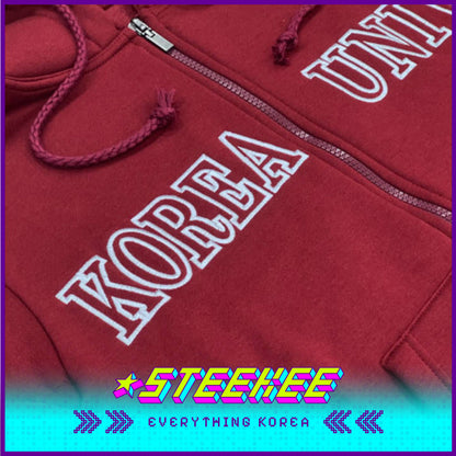 Korea University Red Embroidered Unisex Hoodie by Steekee Korea 2544