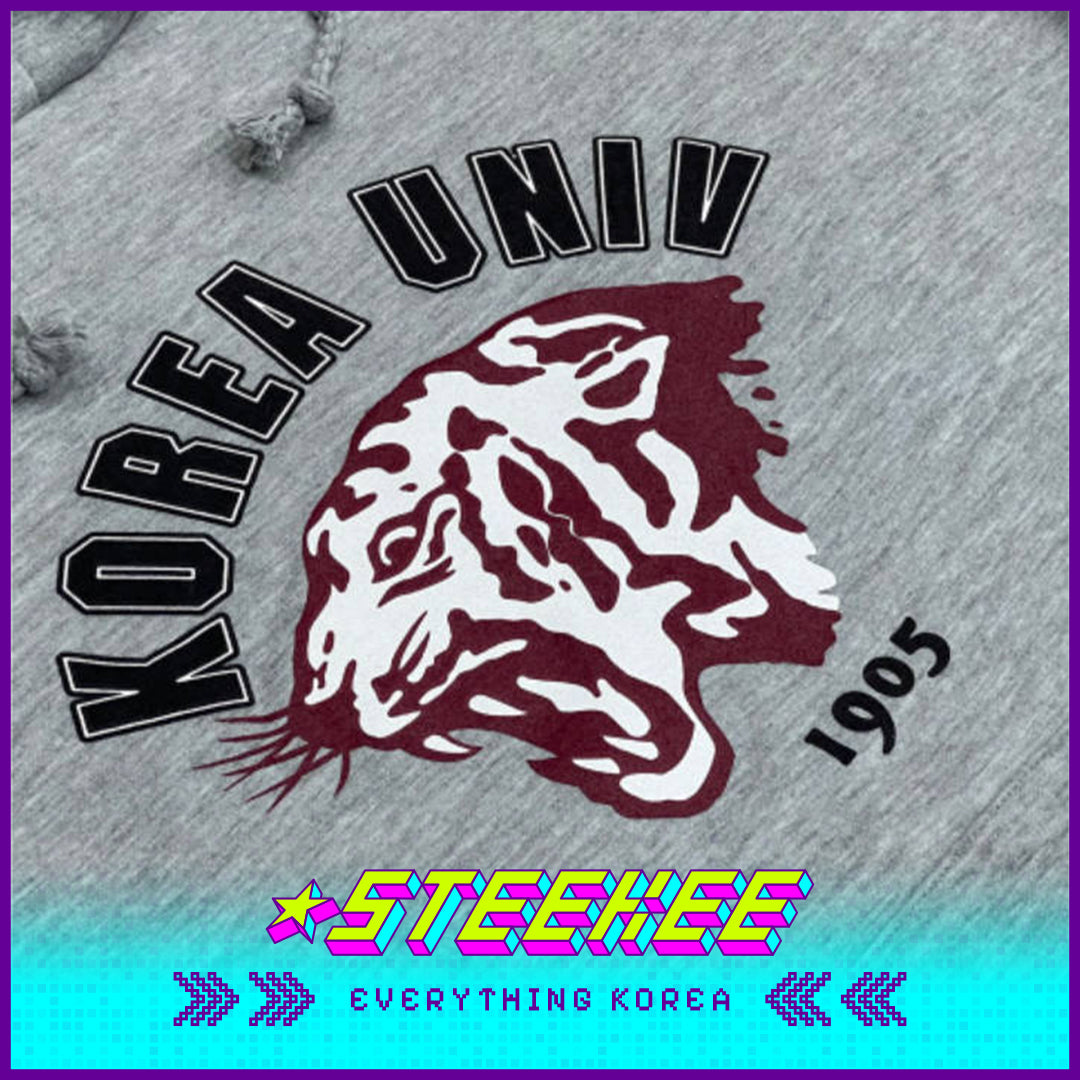 Korea University Unisex Grey Hoodie with Tiger Emblem by Steekee Korea 2545