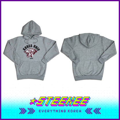 Korea University Unisex Grey Hoodie with Tiger Emblem by Steekee Korea 2545