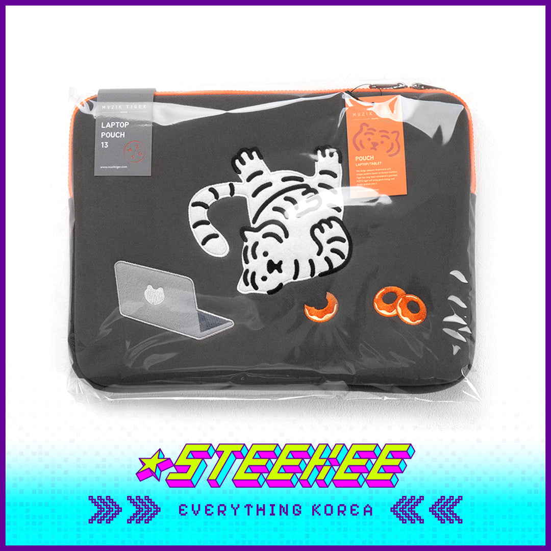 MUZIK TIGER Doughnut White Tiger Laptop Tablet Ipad Pouch Sleeve Grey by Steekee Korea 2551