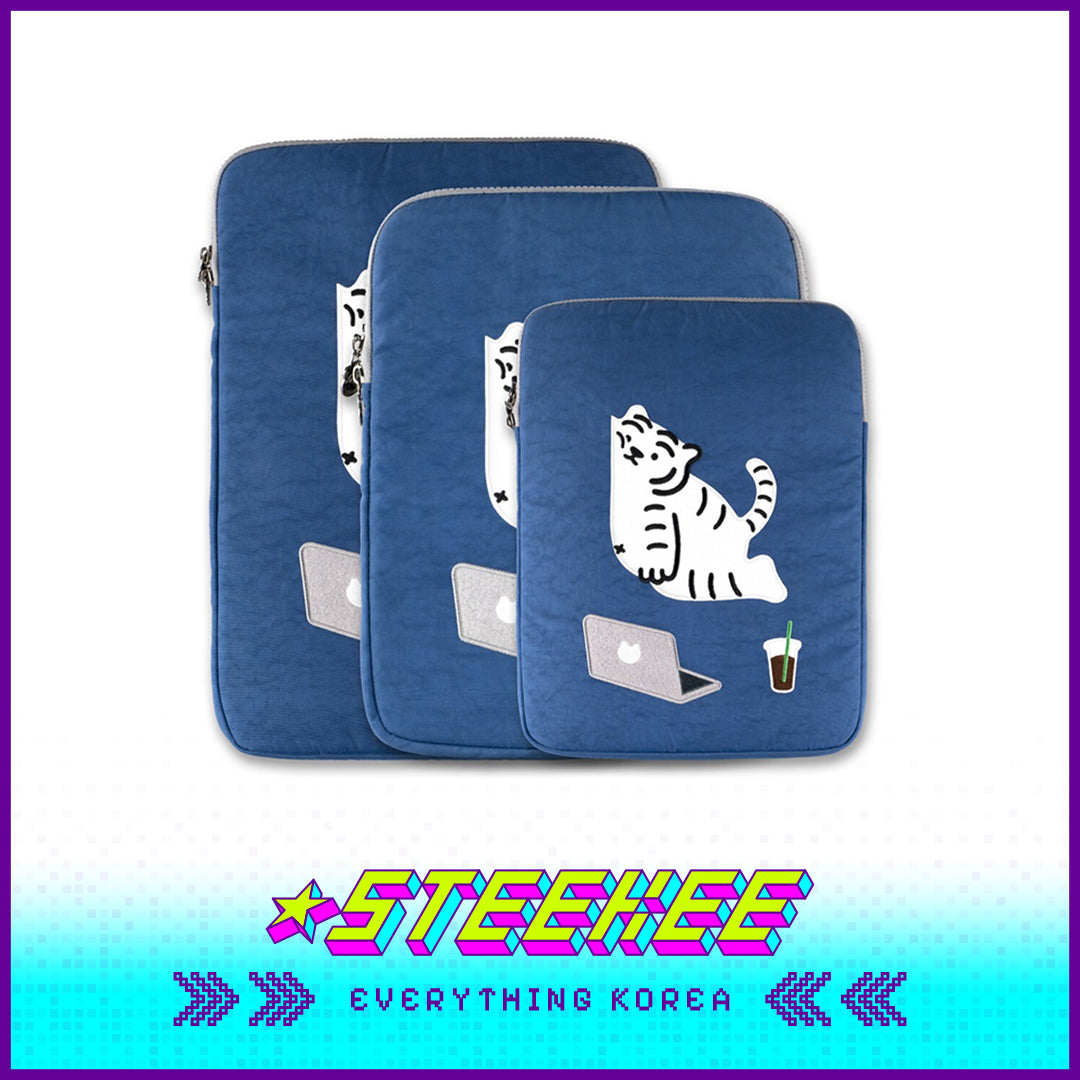 MUZIK TIGER Its Okay White Tiger Laptop Notebook iPad Pouch Sleeve Blue by Steekee Korea 2553