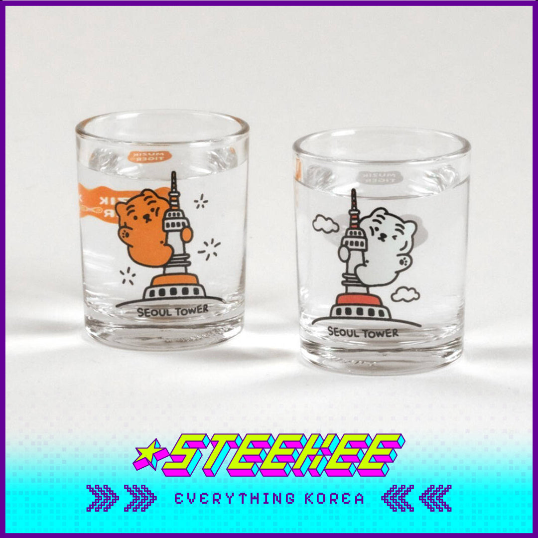 MUZIK TIGER Doughnut Tiger Seoul Tower Soju Shot Glass Cup 60ml Set of 2 by Steekee Korea 2555