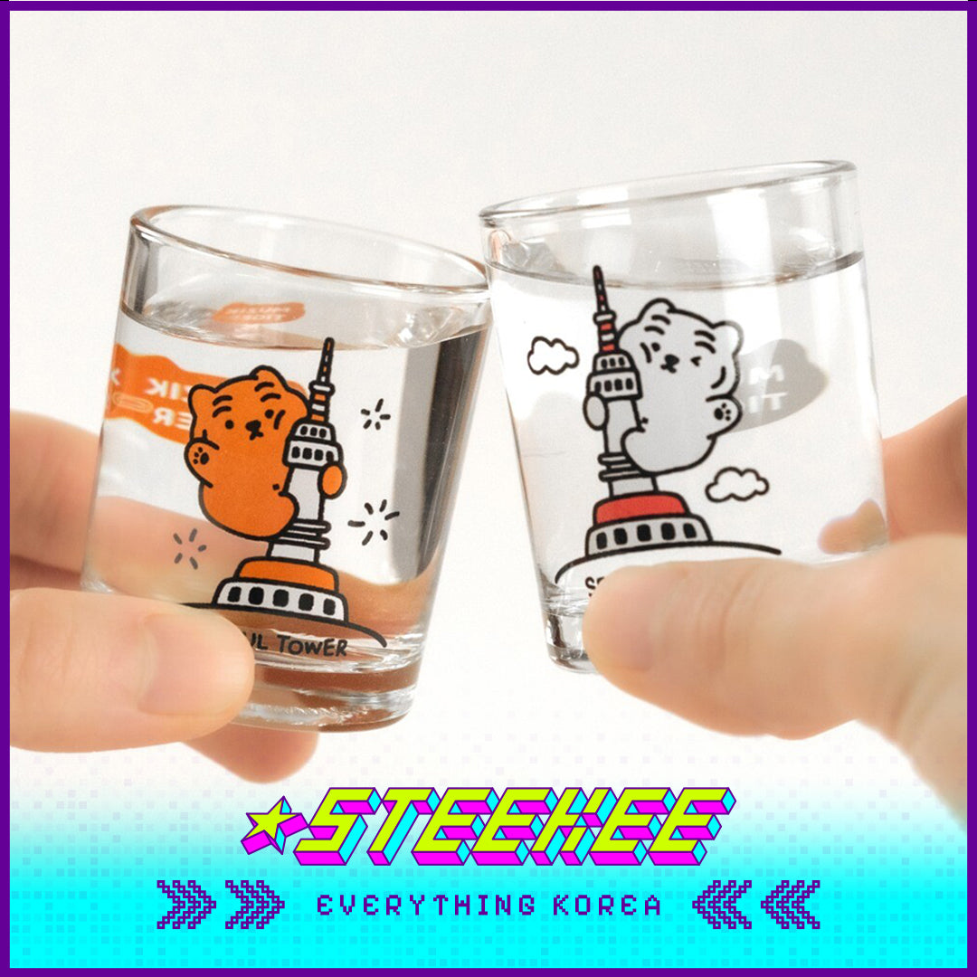 MUZIK TIGER Doughnut Tiger Seoul Tower Soju Shot Glass Cup 60ml Set of 2 by Steekee Korea 2555