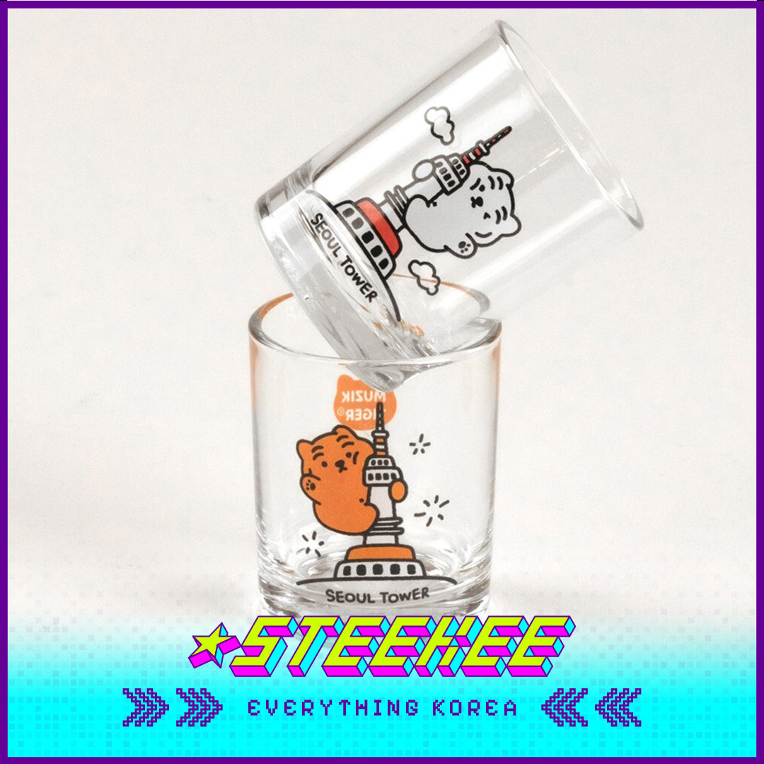 MUZIK TIGER Doughnut Tiger Seoul Tower Soju Shot Glass Cup 60ml Set of 2 by Steekee Korea 2555